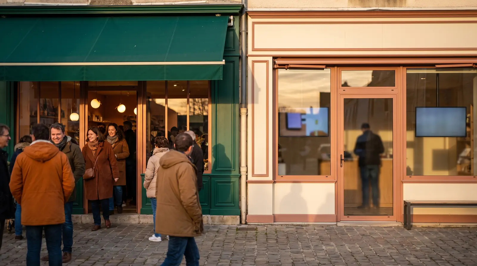 Two shopfronts side by side, one lit and busy, the other in the shade: a competitor that got ahead on Google