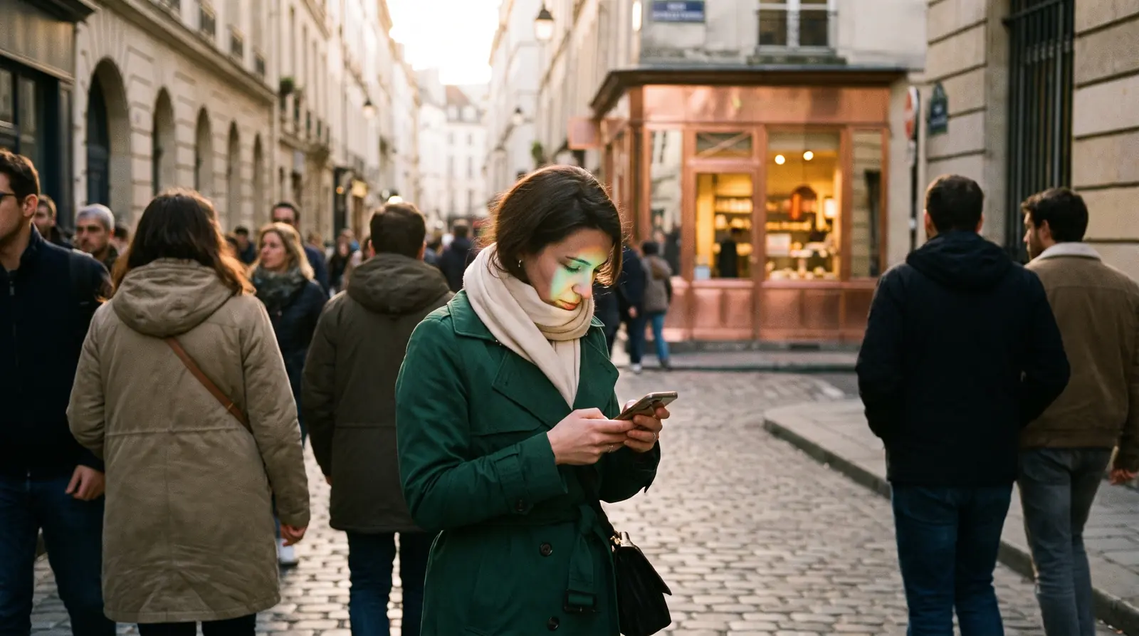 Visitor on a smartphone who sees at a glance a website’s trade, town and call button