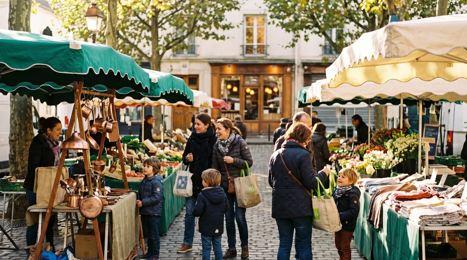Busy market square in the Paris inner suburbs, in the Hauts-de-Seine