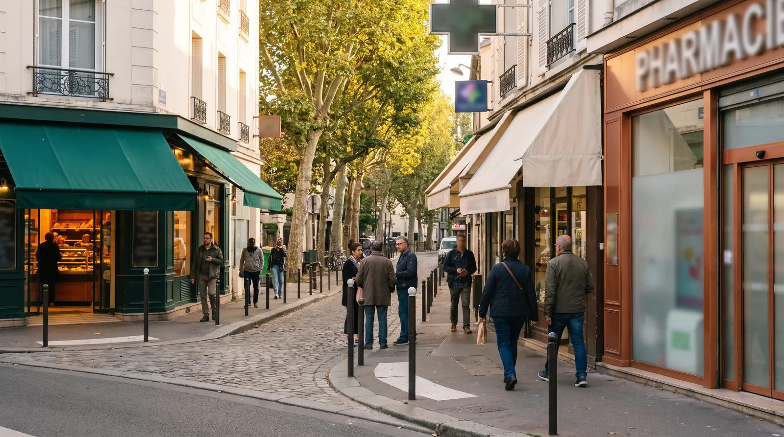 Busy shopping street in the Paris inner suburbs, in the morning