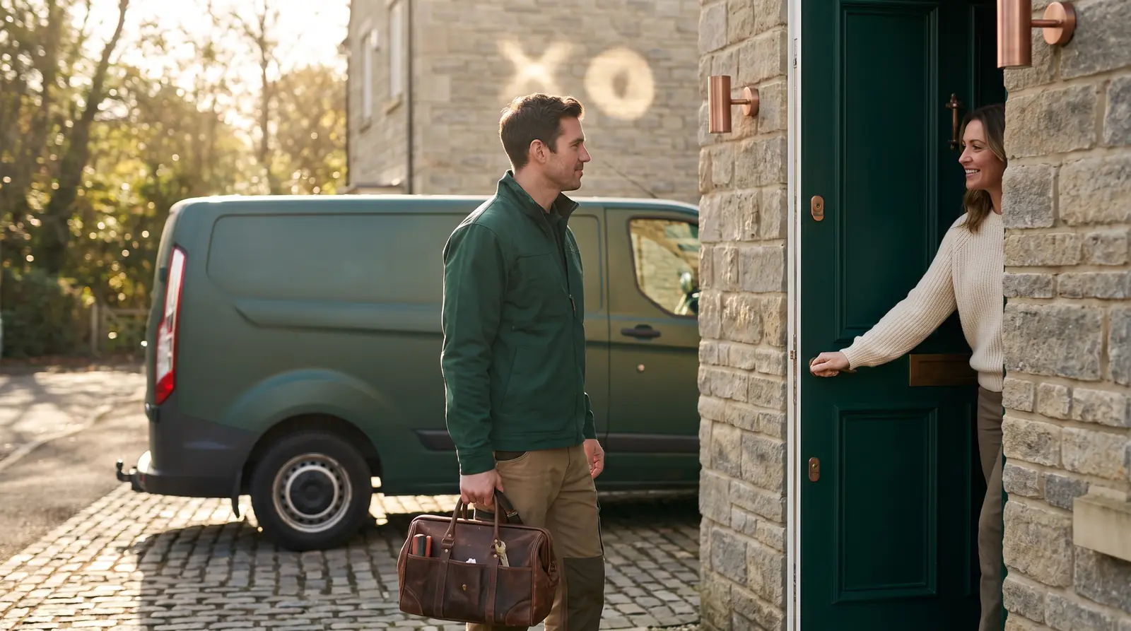 Plumber welcomed by a customer who found him on Google near her home