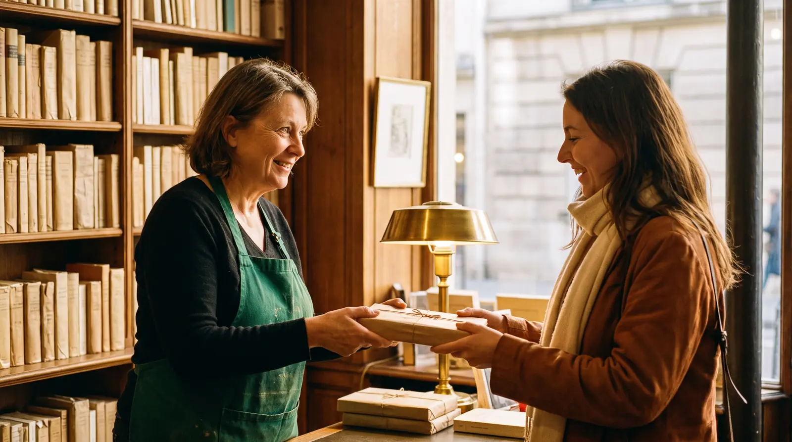Bookseller recommending a book to a customer, an image of a clear StoryBrand message