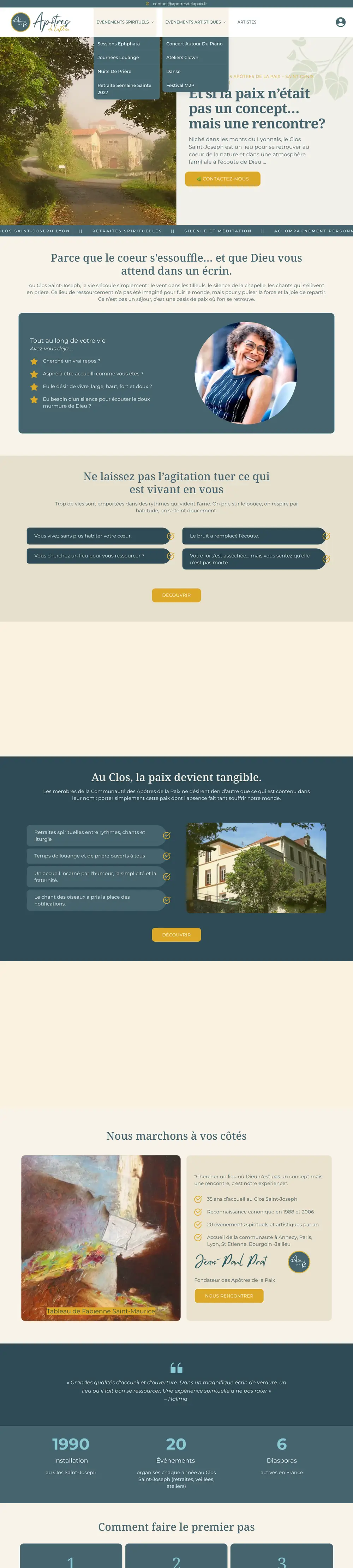 Apôtres de la Paix — website built by Monsieur Click Website of Apôtres de la Paix (Spiritual retreats, Rhône, France) built by Monsieur Click, home page