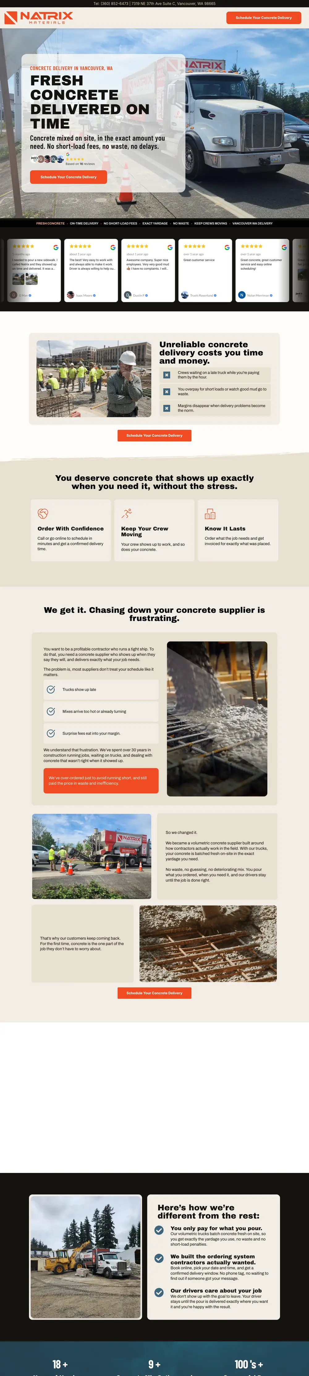 Natrix Materials — website built by Monsieur Click Website of Natrix Materials (Concrete delivery, Vancouver, WA) built by Monsieur Click, home page
