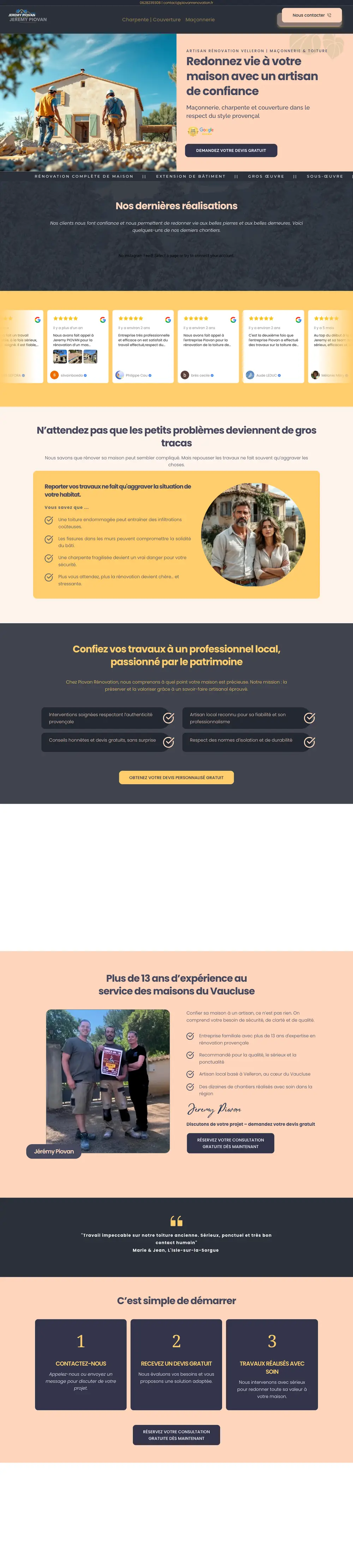 Piovan Rénovation — website built by Monsieur Click Website of Piovan Rénovation (Masonry and roofing, Vaucluse, France) built by Monsieur Click, home page